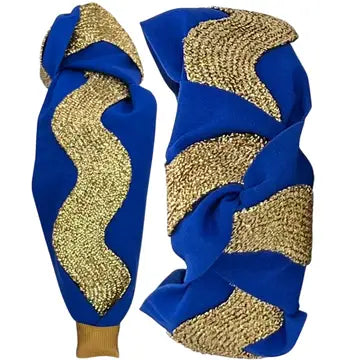 Blue ric rac on yellow gold headband