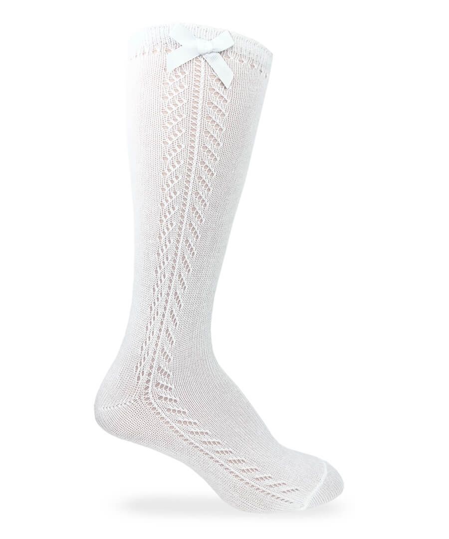 White bow knee sock