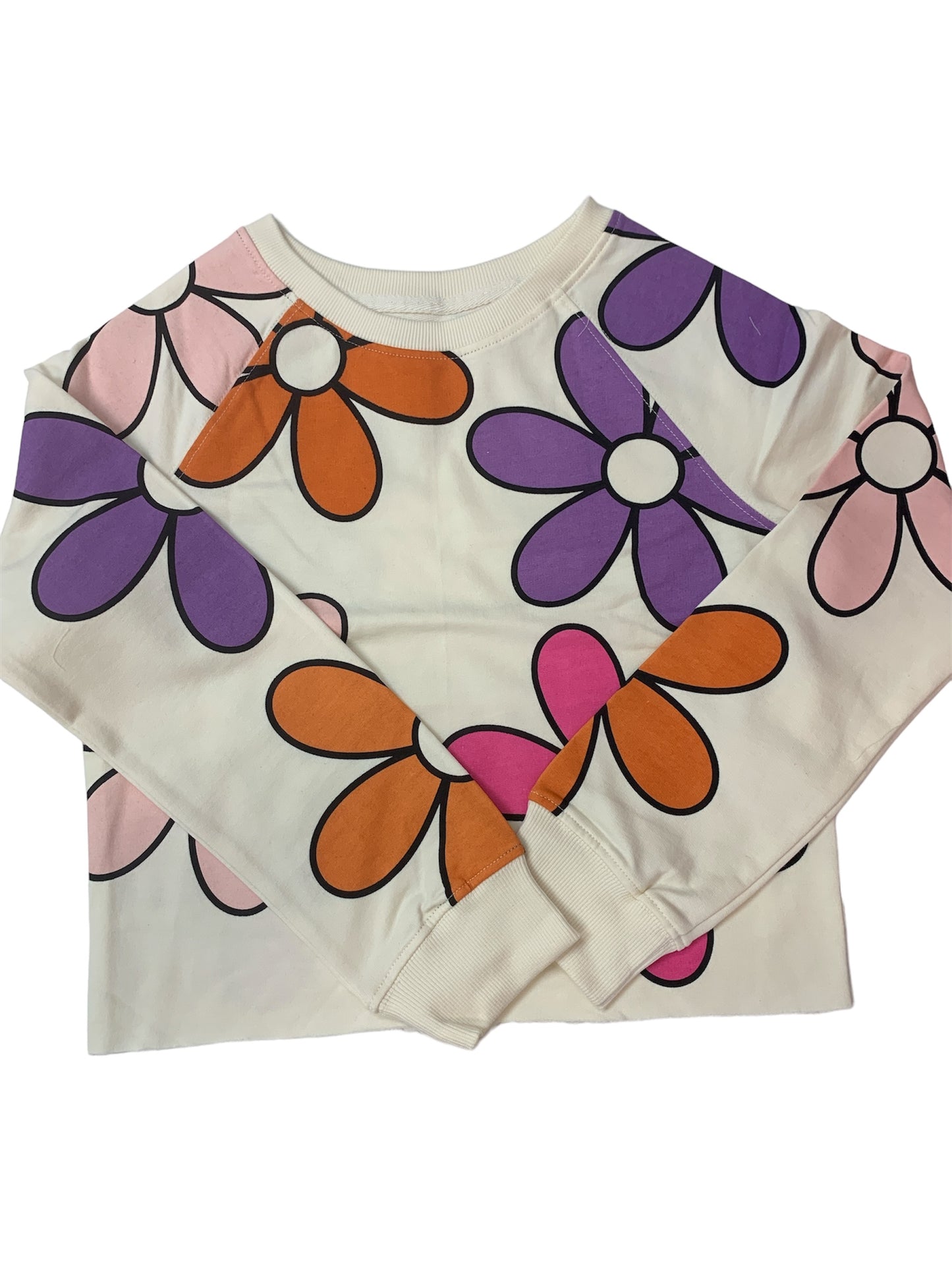 Retro Flower Print Cropped Sweatshirt