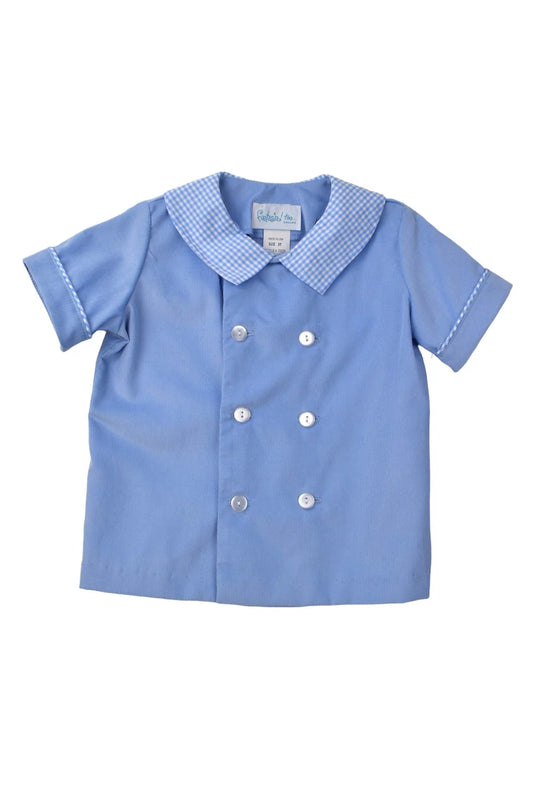 Blue Check Collar Shirt with cord short set