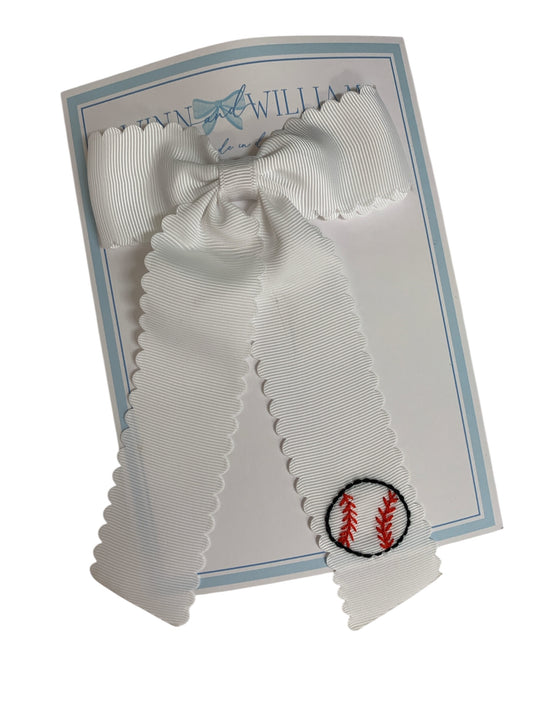 Med White Scalloped baseball Bow