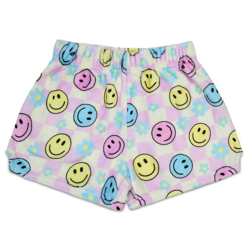 happy check plush shorts