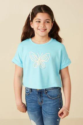 Blue top with butterfly