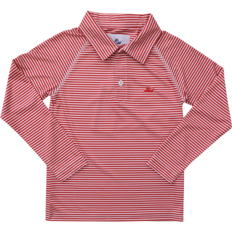 White/Red LS Polo