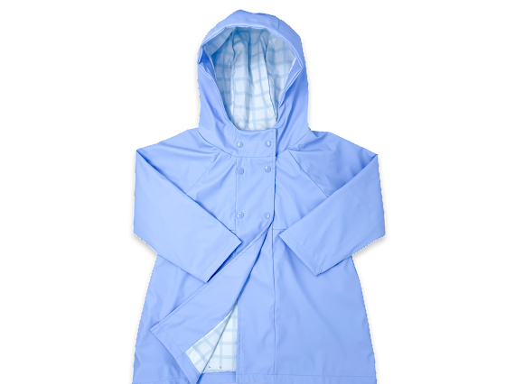blue raincoat with check