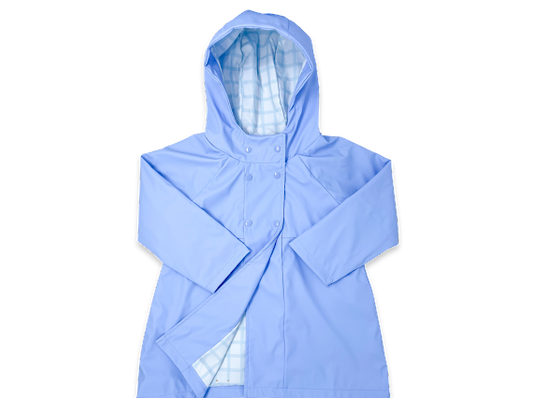 blue raincoat with check