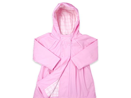pink raincoat with check