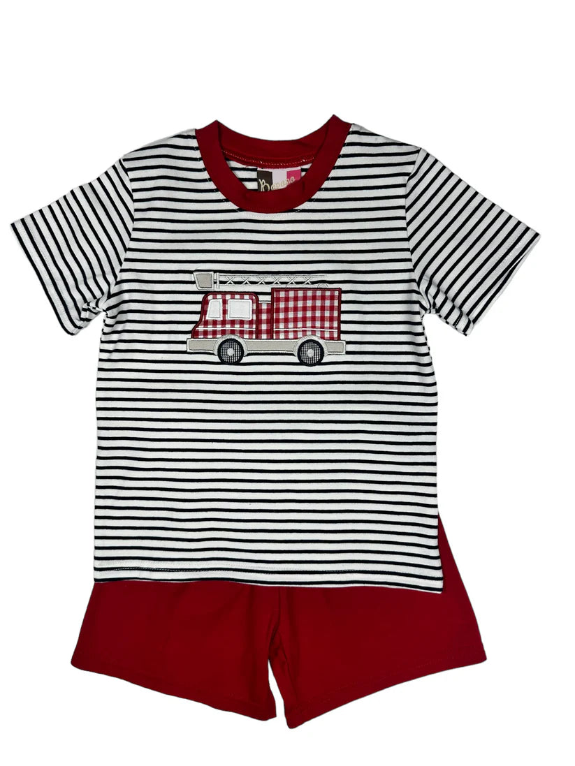 Firetruck applique  boy short set