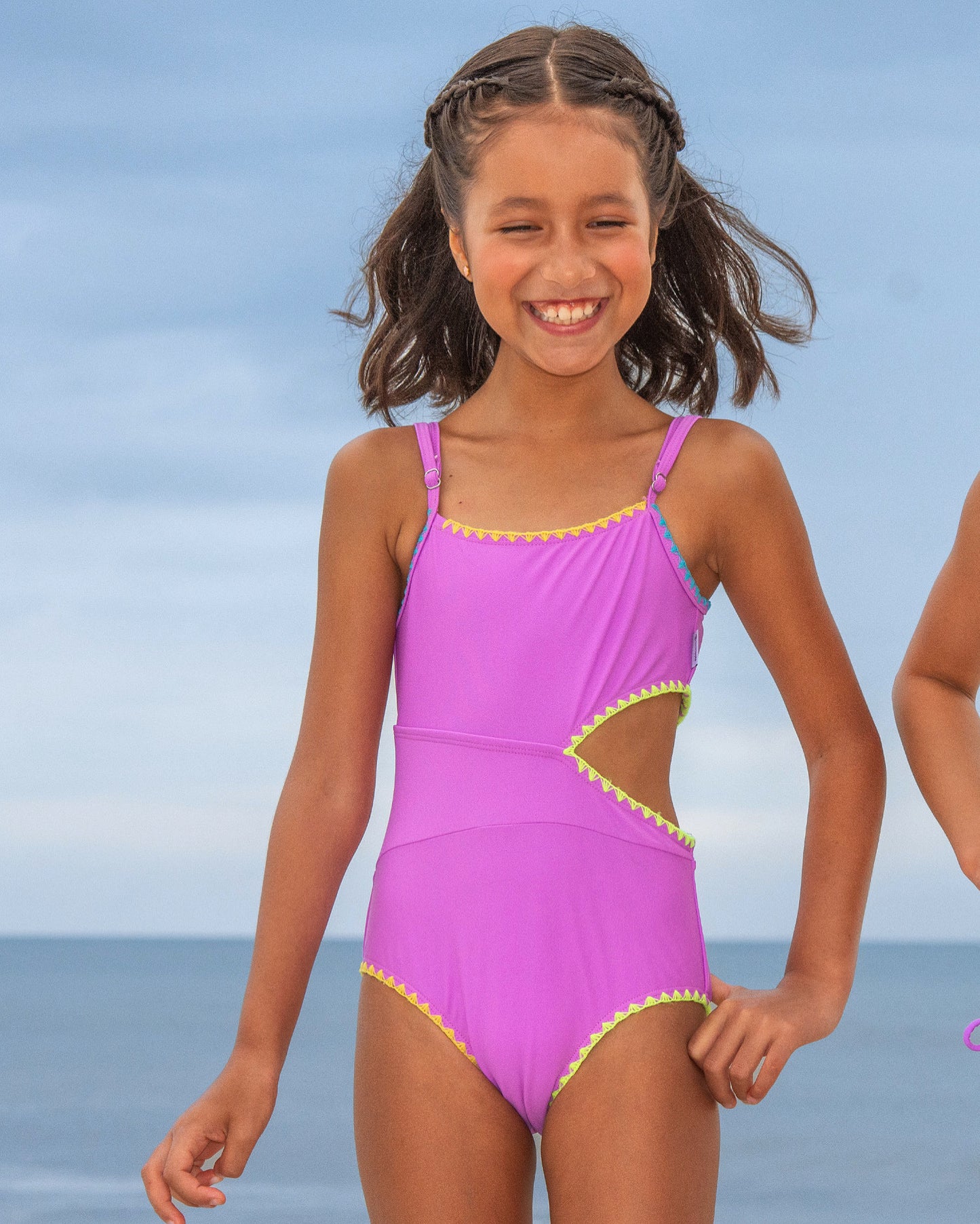 Purple side cut out one piece swim