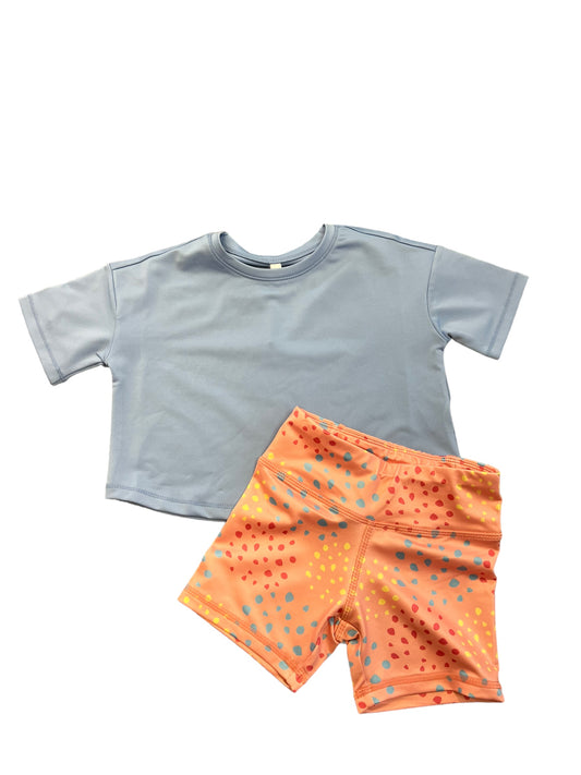 peach/multi print biker shorts