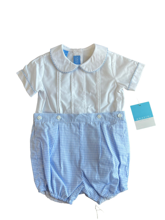 blue gingham boys short set