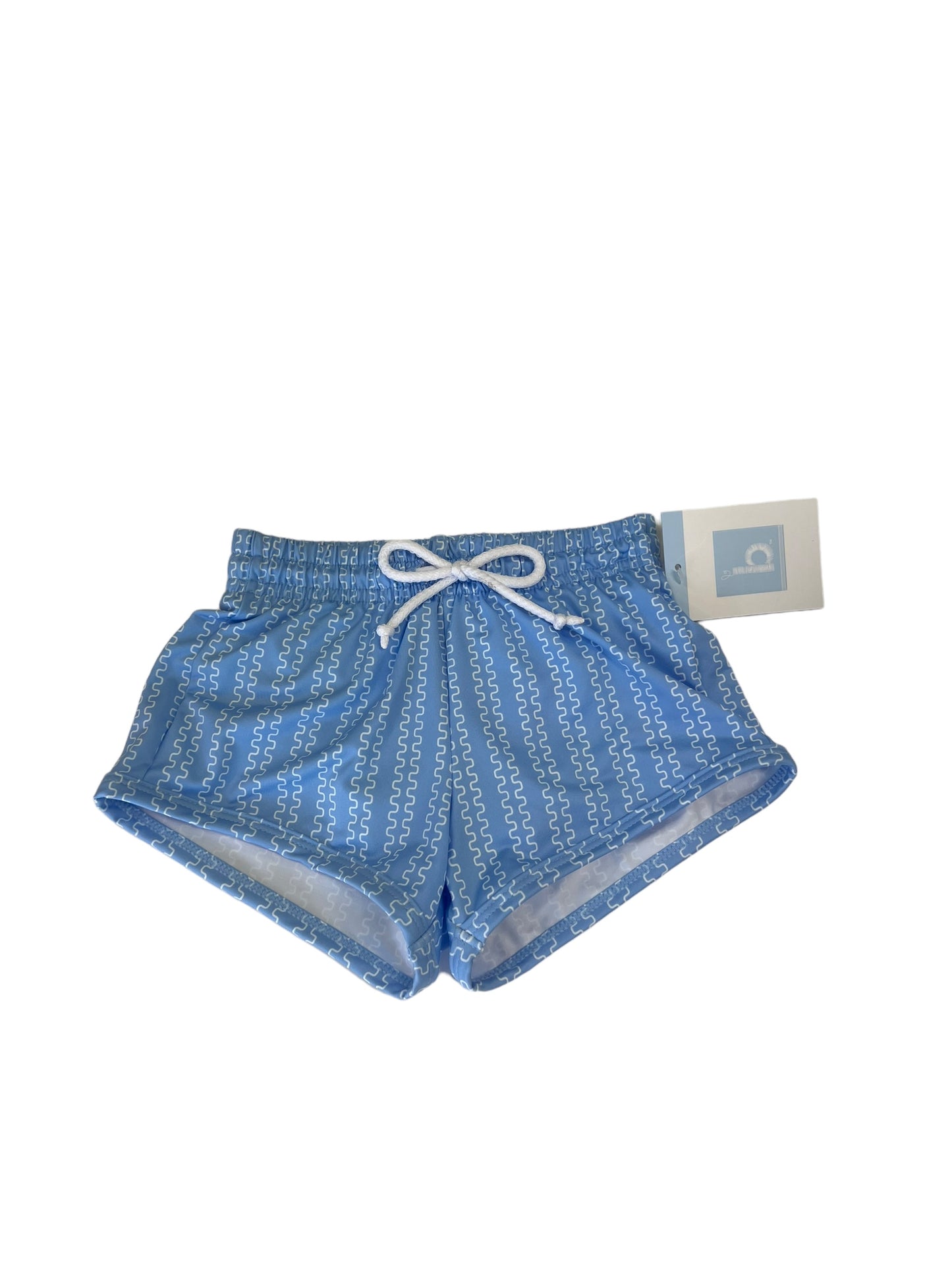 blue ticking swim trunks