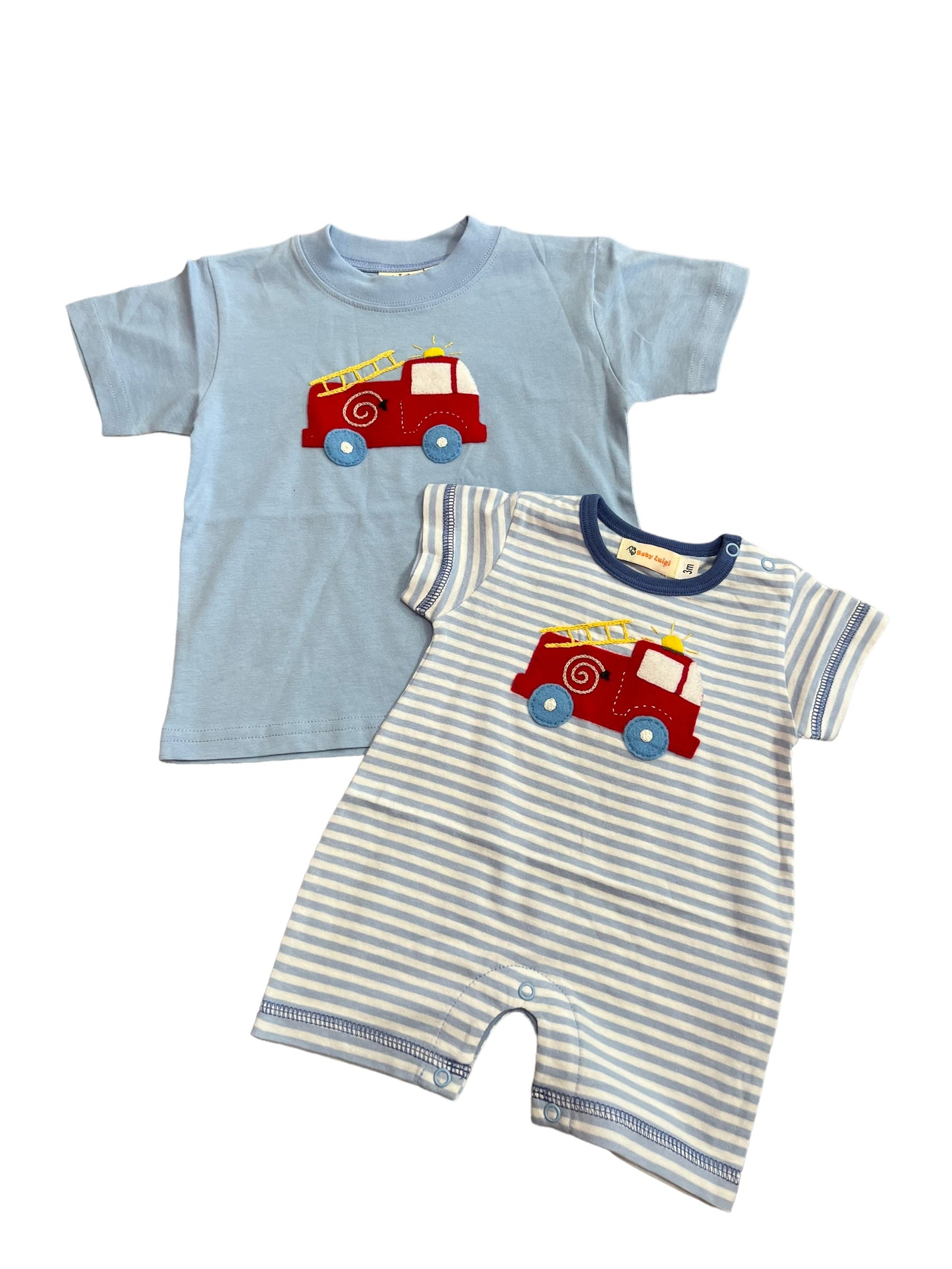 Blue firetruck romper