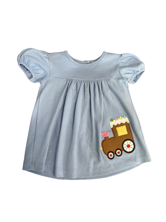 Blue gingerbread train tunic