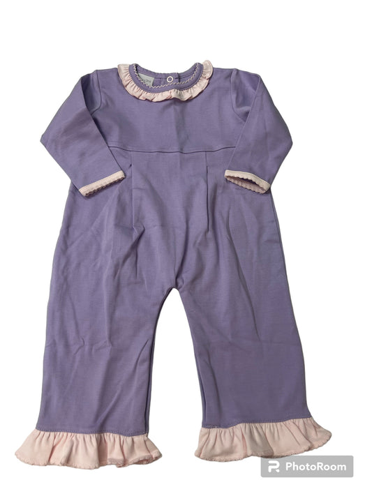 lavender coverall with pink trim