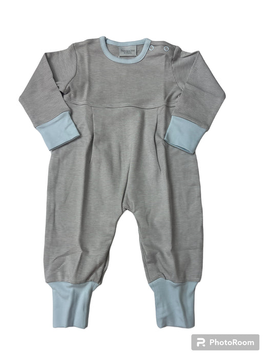 gray striped w/lt blue trim coverall