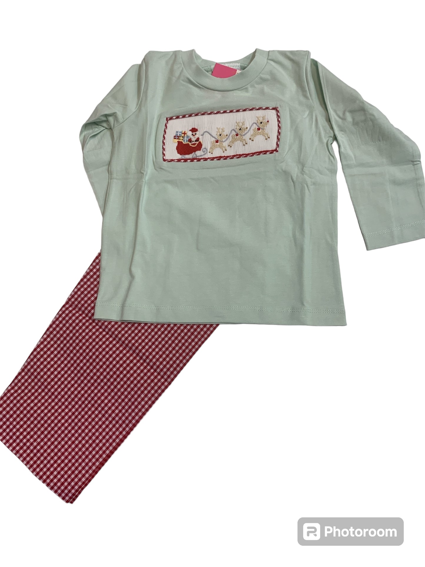 Santa's sleigh smocked pants set