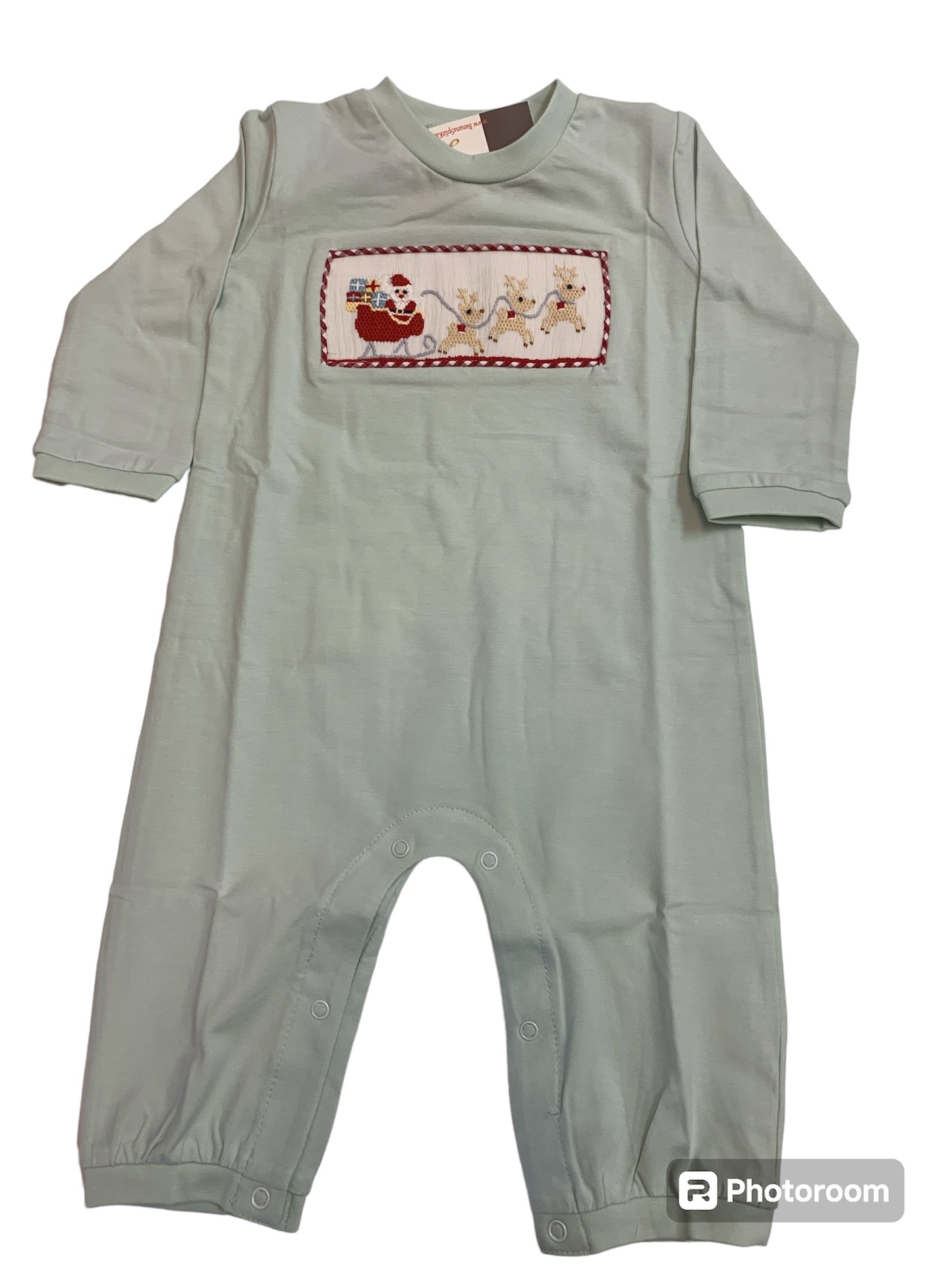 Santa's sleigh smocked boys romper