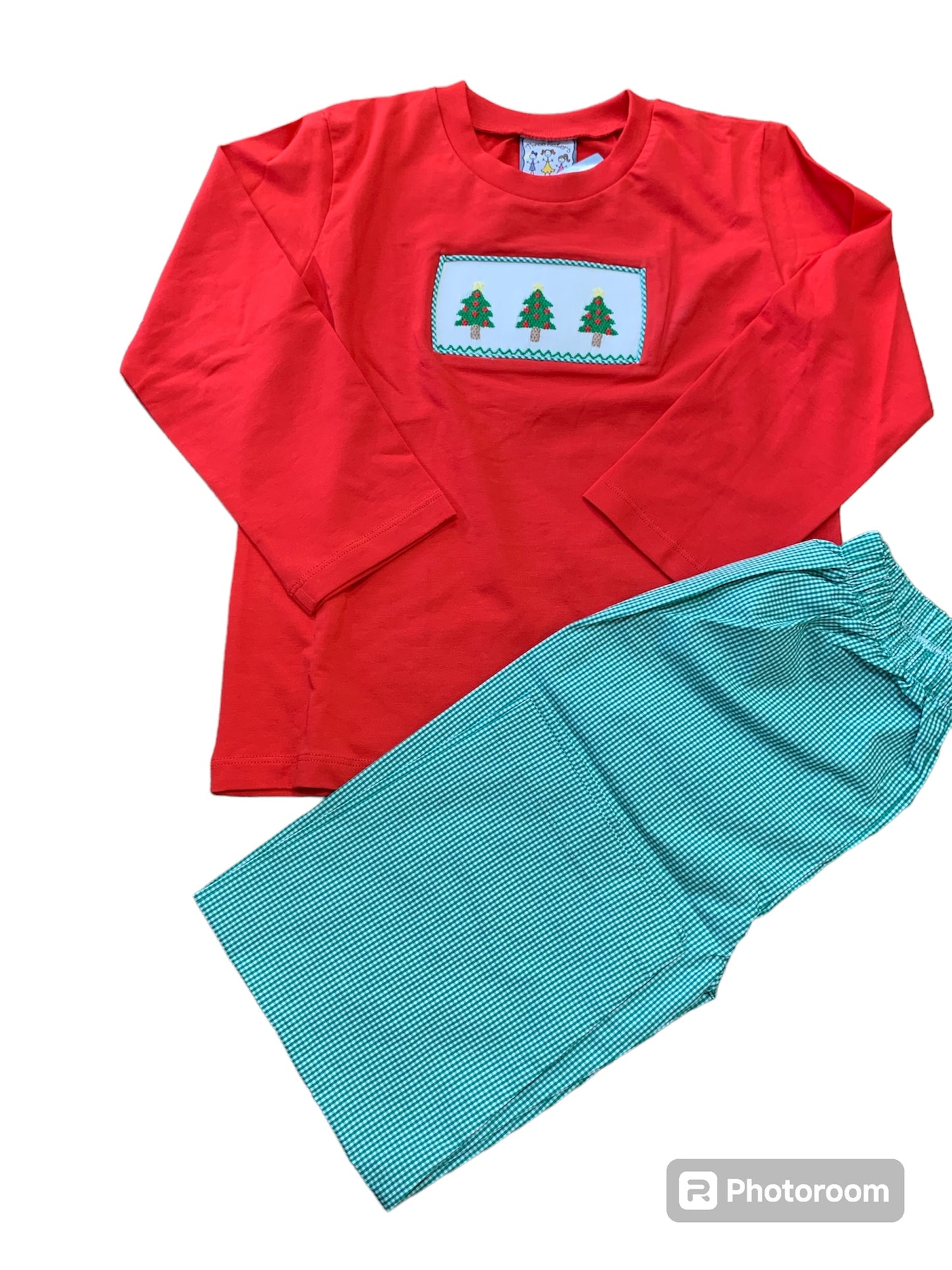 Christmas Tree Smocked Boy pant set