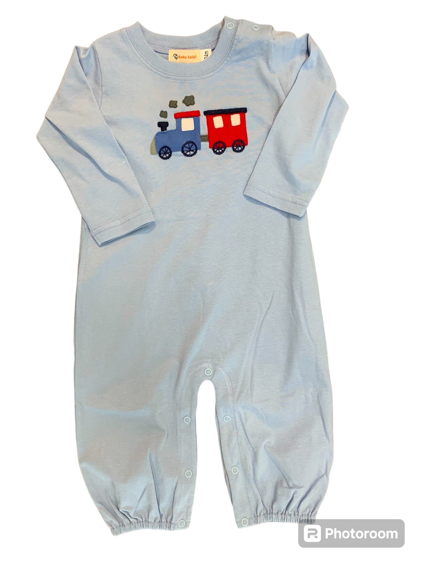 Train romper lt. blue