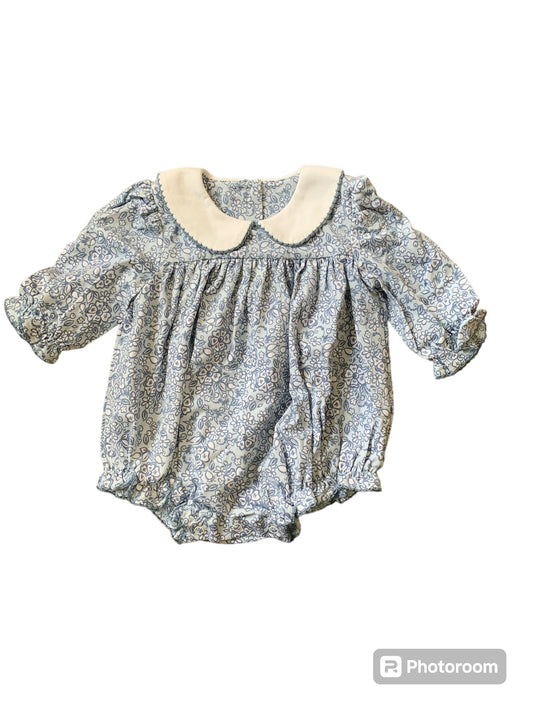 Blue floral Knit Peter Pan collar Bubble