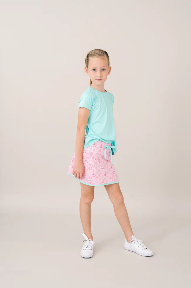 tiffany skort- don't worry be happy. totally turquoise – Little Magnolia