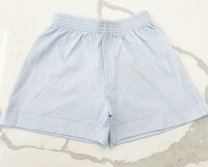 Blue Gingham Jersey Knit Shorts