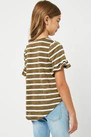 Olive striped ruffle sleeve