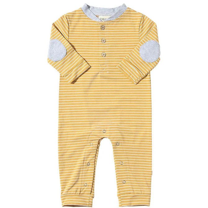 Niota Henley Romper-Gold/White Stripe