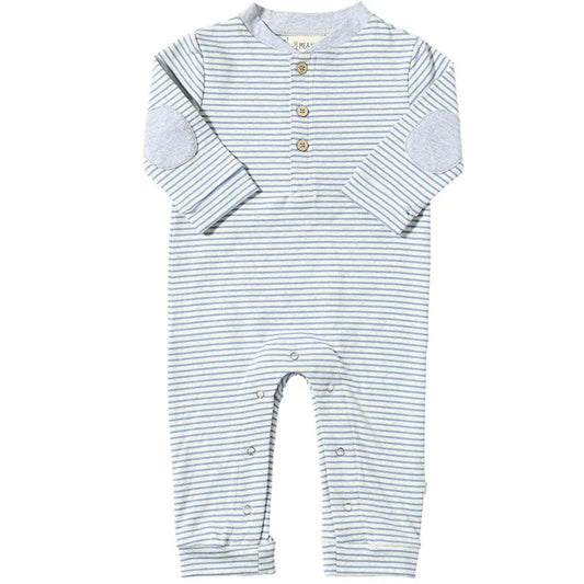 Niota Henley Romper-Blue/Grey Stripe