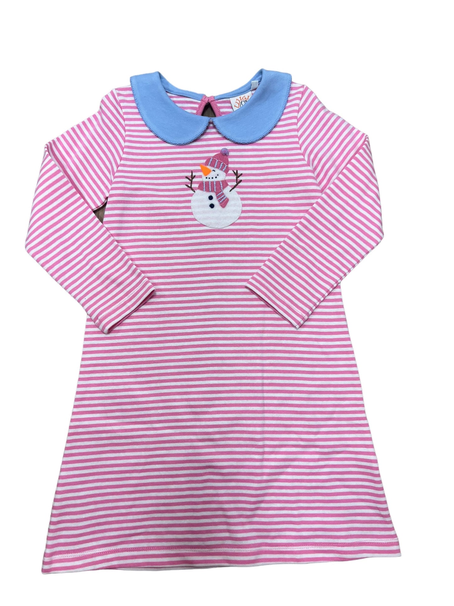 pink stripes with snowman dress