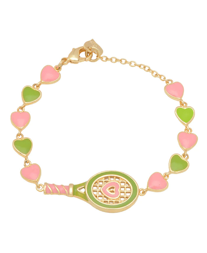 Tennis Racket & Hearts Link Bracelet