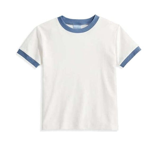 Ivory/blue silver ringer tee