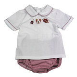 Maroon Bulldog French Knot Boys Diaper Set